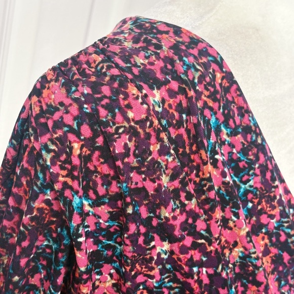 Daisy Fuentes Pink Multicolor Print Stretch Twist Front 3/4 Sleeve Top 2X - Picture 5 of 16